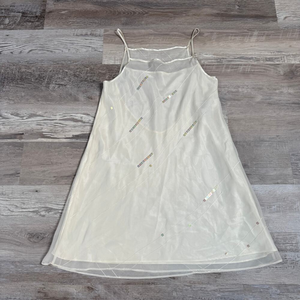 intage 1990s Lord & Taylor NWT Sheer Sequin Slip Dress Deadstock Bridal L